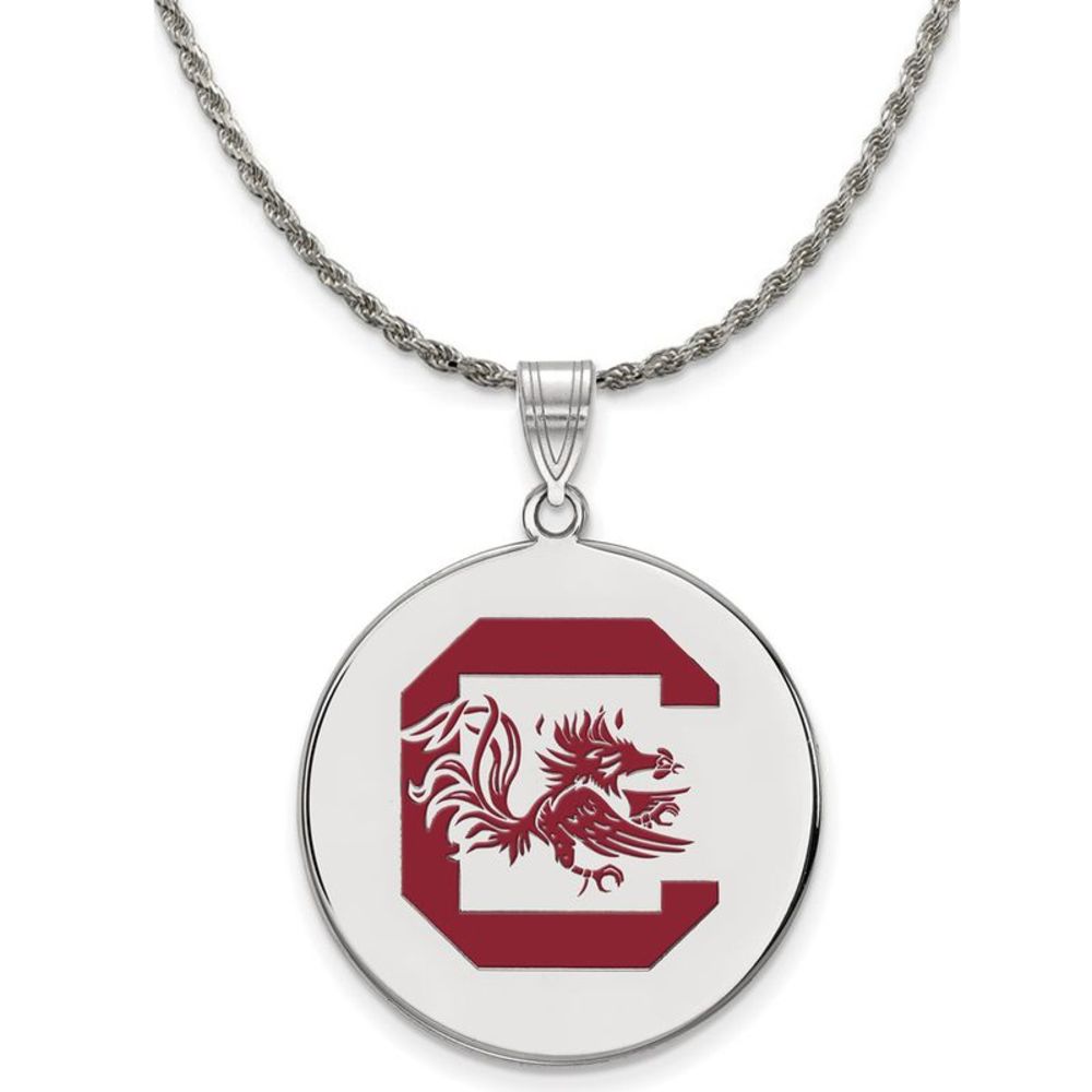 Sterling Silver South Carolina Medium Red Enamel Disc Necklace - 16 In